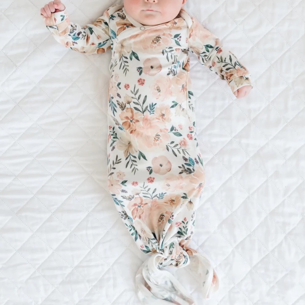 Newborn Knotted Gown & Adjustable hat "Autumn"  Copper Pearl - EUC